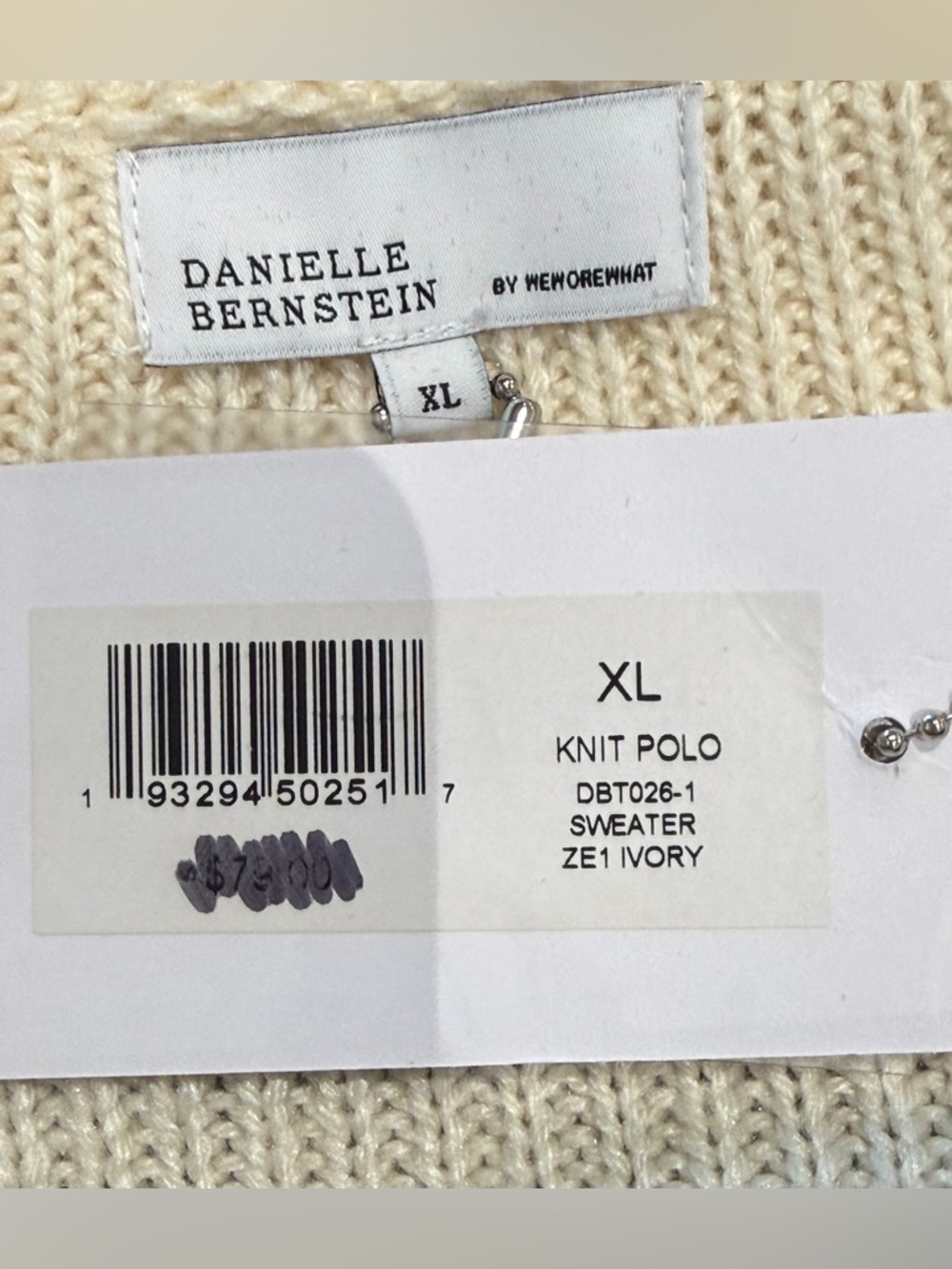 NWT WeWoreWhat Danielle Bernstein Polo Cropped Sweater - Cream - XL - Picture 4 of 5